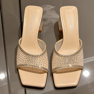 126 New Mesh Transparent Rhinestone High-heeled Shoes in Plus Size, Fashionable for Wearing on the Outside, One Foot Beach Shoes - Product Image 3