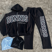 Survêtement personnalisé en strass pour homme, haute qualité, avec fermeture éclair, logo brodé, impression sérigraphique, ensemble pantalon de survêtement et sweat à capuche