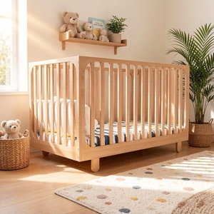 Lit bébé scandinave en bois massif avec barrières <span class=keywords><strong>de</strong></span> sécurité et tiroir <span class=keywords><strong>de</strong></span> rangement convertible en lit d'enfant - Product Image 3