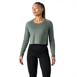 Camiseta de Manga Larga para Mujer, Diseño Moderno, Tela de Algodón Suave, Cuello Redondo, Top Corto Básico, Impresión Personalizada, Proveedor de Ropa al Por Mayor OEM - Product Image 1
