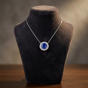 Collier pendentif halo en saphir cultivé en laboratoire, en argent sterling 925, bijoux de luxe, collier tendance pour femme, pour tous les jours, les fêtes et les mariages - Product Image 6