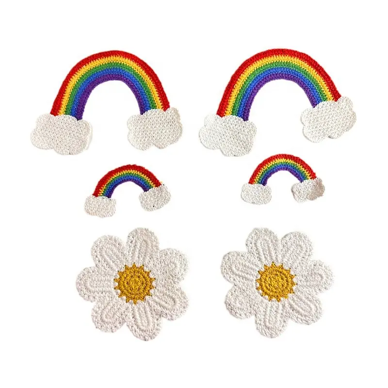 Grosir murah Crochet trim bunga Sun-Flower Lucu Kartun applique pola Patch untuk pakaian anak-anak