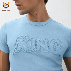 Men Summer Casual Ribbed Knit T-Shirt <b>Vintage</b> Streetwear Slim Fit Short Sleeve <b>Graphic</b> Letter Embroidery Custom Logo <b>Tee</b> - Product Image 2