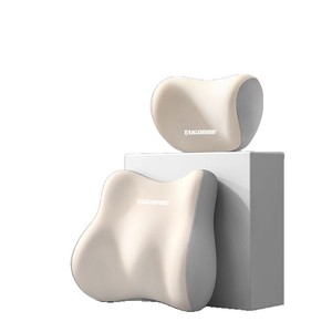 Taigorise - Juego de almohadas de espuma viscoelástica para soporte lumbar y cervical para asiento de coche, color beige y gris, dos tonos - Product Image 1