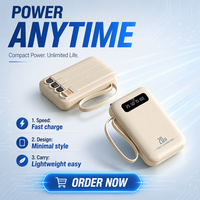 Mini batterie externe Li-Polymère 10000mAh avec lumière LED, charge rapide 10W, 4 câbles intégrés - Portable pour utilisation en extérieur pour téléphones
