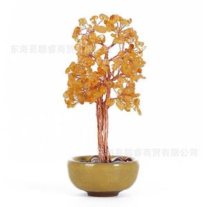 ต้นไม้เงินคริสตัลฐานเซรามิก ต้นไม้แห่งชีวิต ของตกแต่งบ้าน/สำนักงาน เสริมโชคลาภ วัสดุ K9 สีเหลือง ของขวัญตามหลักฮวงจุ้ย - Product Image 5