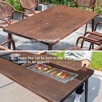 Luxuriöser Holzmaserung-Metall-Stahl Multifunktionaler Outdoor-Esstisch und Stuhl für Hotel Villa Terrasse Hinterhof