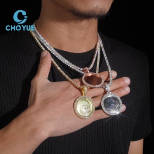 Buss Down 40MM Customized Iced Out Pendant Moissanite Hip Hop Jewelry VVS1 Moissanite Photo Pendant Necklace - Product Image 5