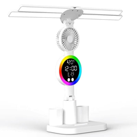 Lampe de bureau à LED de chevet pour chambre à coucher moderne, horloge pliable, affichage de la date, lampe d'ambiance, 2 porte-stylos, lampe de table rechargeable à piles