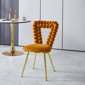 Modern <b>Black</b> Velvet Upholstered Adjustable Height Eco-Friendly Lightweight <b>Dining</b> <b>Chairs</b> Gold Iron Legs Hairball Backrest for - Product Image 2