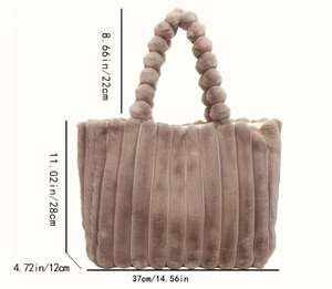 Sacs à bandoulière pour femmes en gros, sacs fourre-tout d'hiver chauds et unis avec poche, sacs fourre-tout en peluche pour femmes - Product Image 6