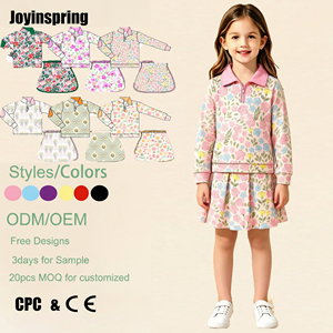 Set 2 Pezzi per Bambine con Collo a Zip Floreale, Top a Maniche Lunghe e Gonna in Nylon Poliestere Spandex, Abbigliamento Casual Autunnale per Bambine - Product Image 1