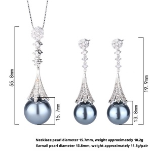 Dainty Eco-friendly Copper Wedding Tassel Pendant <b>Earrings</b> <b>Set</b> Cubic Zirconia 16-14MM Grey Shell Pearl Bridal Jewelry <b>Set</b> - Product Image 3