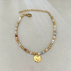 Bracelet de perles à la française, plaqué or 18 carats en acier inoxydable avec breloques en pierres naturelles colorées, bijoux minimalistes - Product Image 5