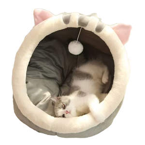 Cute Cat Ear Shape Round Pet <b>Bed</b> Cave Soft Faux Fur Cat <b>Bed</b> With Removable Washable Inner <b>Pad</b> For Indoor Cats All Seasons - Product Image 1