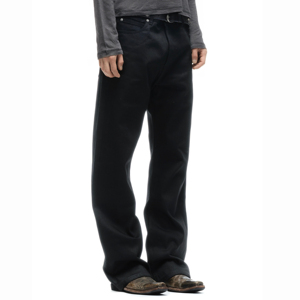Jeans en denim pour hommes sur mesure OEM ODM, marque privée, style japonais, denim selvedge 16OZ, coupe bootcut, vintage, <span class=keywords><strong>noir</strong></span> jais - Product Image 4
