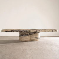 Table basse rectangulaire pliable en marbre travertin naturel style crème, design nordique, mobilier de salon de luxe léger