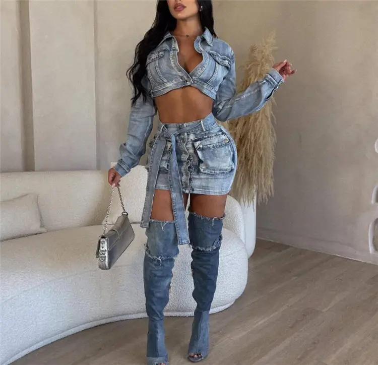 DGS109 Hot selling Jean Skirt Set 2024 New Fashion Two Piece Sets For Women with low price