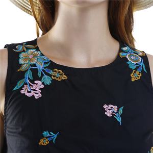Nuevo Diseño Personalizado, Vestidos Casuales de Algodón sin Mangas con Cuello Redondo y Bordado Floral para Mujer, Corte en A - Product Image 4
