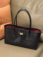 Sac fourre-tout en cuir véritable pour femme, motif crocodile, poignée supérieure, sac à main en cuir de vachette, quincaillerie dorée de luxe, sac à bandoulière pour femme de bureau