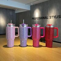 Verre Isotherme à Strass Bling 40oz en Acier Inoxydable Cristal avec Poignée, Cadeau 2025, Gobelet Scintillant à Strass 40oz