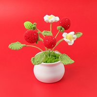 Tricotage Crochet Fraise Plantes En Pot Crochet À La Main Fruits Fleurs Cadeau pour La Maison Décorations Bureau Bureau Fête Des Mères