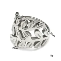 Bague manchette ouverte en acier inoxydable plaqué or 18 carats, motif feuille de blé ajourée, bijou de doigt tendance et élégant pour femme, usage quotidien