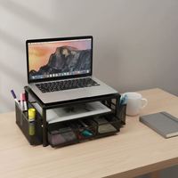 Organiseurs de bureau et accessoires : Support d'écran d'ordinateur à 2 niveaux avec tiroir et 2 porte-stylos, support pour ordinateur portable