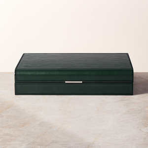 Plateau <span class=keywords><strong>de</strong></span> <span class=keywords><strong>jeu</strong></span> <span class=keywords><strong>de</strong></span> Backgammon en cuir vert foncé Portable Backgammon pliable à la main pour la famille - Product Image 6
