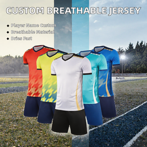เสื้อฟุตบอลพิมพ์ลายแบบกำหนดเอง 100% โพลีเอสเตอร์ คอวี แขนสั้น ระบายอากาศ แห้งเร็ว ชุดทีม - Product Image 2
