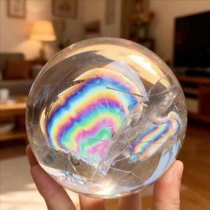Esferas de cuarzo arcoíris naturales Cristal blanco <span class=keywords><strong>Asai</strong></span> Bola de cristal Piedra preciosa deslumbrante Mascota popular - Product Image 4