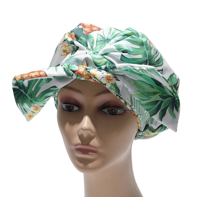 Custom Logo Women Spa Bath Accessories PEVA Polyester Hair Cover Bonnet Hat Headgear Double Layer Waterproof Elastic Shower Cap
