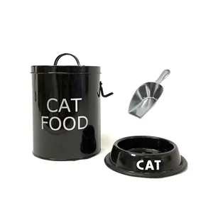사용자 정의 도매 빈티지 금속 비스킷 고양이 개 애완 동물 치료 항아리 음식 용기 저장 개 치료 상자 귀여운 강철 개 물 그릇