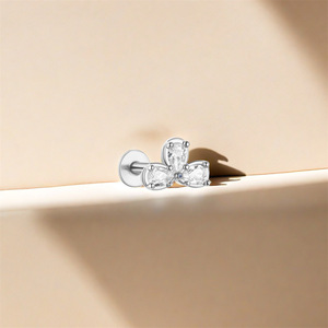 Bijoux fins INS pur S925 argent Sterling Zircon noeud papillon triangal tête <span class=keywords><strong>plate</strong></span> fileté Piercing boucles <span class=keywords><strong>d</strong></span>'oreilles pour les femmes - Product Image 2