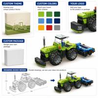 Juego de Bloques de Construcción de Tractor Verde Personalizado que Arrastra Remolque Azul, Juguetes Versátiles para Niños para Escenarios de Transporte y Logística de Cosecha