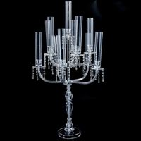 Candélabre cylindrique en acrylique à 10 bras avec base carrée, support de bougies pour centre de table de mariage, durable pour Noël