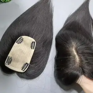 Cilt bankası İnsan saç Topper 4 klip 5 "X5" nefes ipek üst bakire avrupa saç peruk kadınlar için güzel Hairpiece13X15cm