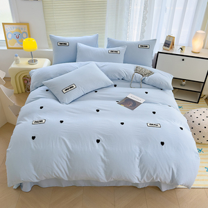 Set di biancheria da letto per bambini in 4 pezzi di alta qualità <span class=keywords><strong>copripiumino</strong></span> in microfibra <span class=keywords><strong>blu</strong></span> con ricamo floreale con motivo a cartone animato per uso domestico - Product Image 1