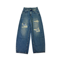 Jean taille haute déchiré coupe large et incurvée style streetwear pour femme XL – Qualité supérieure personnalisable en denim polyester/coton