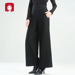 Pantalones Largos Casuales de Invierno para Mujer Buyi Liren Ge 2025, Mezcla de Lana, Gruesos y Cálidos, de Cintura Alta, Rectos, Anchos y Holgados, Color Sólido - Product Image 2