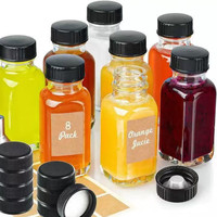 Bouteilles en verre carrées vides de 60 ml (2 oz) de qualité alimentaire avec bouchons noirs, réutilisables, pour shots de gingembre ou jus