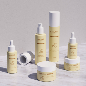 Juego de Envases de Vidrio Beige de Lujo para el Cuidado de la Piel, Botellas con Bomba Recargables Vacías y Tarro para Crema con Tapas Blancas para Suero, Loción, Tónico - Product Image 1