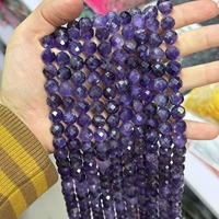 Perles d'améthyste naturelle facettées, 64 facettes, perles rondes en pierre brute pour la fabrication de bijoux DIY, 6 mm, 8 mm, 10 mm, brin de 15 pouces