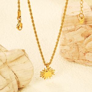 Waterproof Tarnish Free Jewelry 18k <b>Gold</b> <b>Plated</b> Sun Necklace Pendant Twist Rope <b>Chain</b> Link Stainless Steel Charm Necklace - Product Image 5