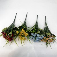 Buket Bunga Kecil Buatan 5 Tangkai, Simulasi Daisy Multi-warna dengan Rumput untuk Dekorasi Pernikahan dan Rumah