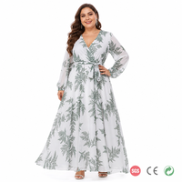 Robe longue sur mesure grande taille pour femme, imprimé vert fougère argenté, en mousseline, col en V, coupe portefeuille, longueur ras du sol, élégante, du NZ 14 au 28