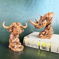 Buste d'animal moderne en métal, figurine réaliste Tête de Lion ou de Taureau, artisanat en résine, décoration artistique pour étagère de maison ou bibliothèque
