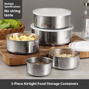 磁気ステンレス鋼5ピースセット冷蔵庫収納ランチボックス,家庭用プラスチック蓋付き密封可能ボウル - Product Image 3