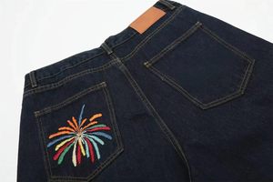 Shorts en jean selvedge vintage unisexe Hong Kong, coupe ample, broderie feu d'artifice, coton de haute qualité, streetwear - Product Image 4