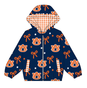 Manteau à capuche zippé pour enfants, motif étoiles et volants, avec nœuds de mascotte d'équipe scolaire personnalisés, style boutique, vêtements mignons pour sœurs, vente en gros, automne - Product Image 3